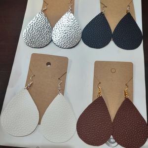 4 pairs of tear drop homemade leather earrings